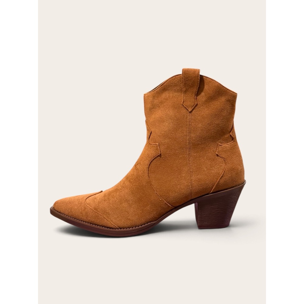 MERRORI Womens Brown Suede Block Heel Ankle Boots Pointed Toe Zip Size 8.5